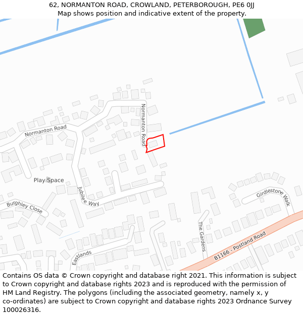 62, NORMANTON ROAD, CROWLAND, PETERBOROUGH, PE6 0JJ: Location map and indicative extent of plot