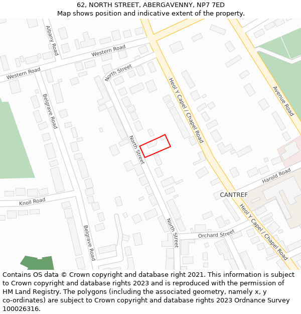 62, NORTH STREET, ABERGAVENNY, NP7 7ED: Location map and indicative extent of plot