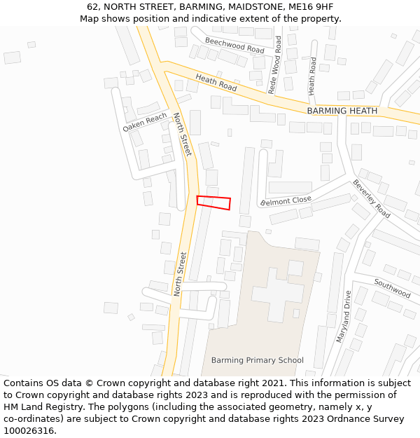 62, NORTH STREET, BARMING, MAIDSTONE, ME16 9HF: Location map and indicative extent of plot