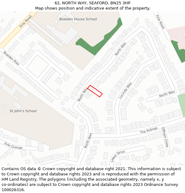 62, NORTH WAY, SEAFORD, BN25 3HP: Location map and indicative extent of plot