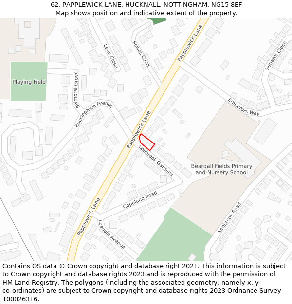 62, PAPPLEWICK LANE, HUCKNALL, NOTTINGHAM, NG15 8EF: Location map and indicative extent of plot