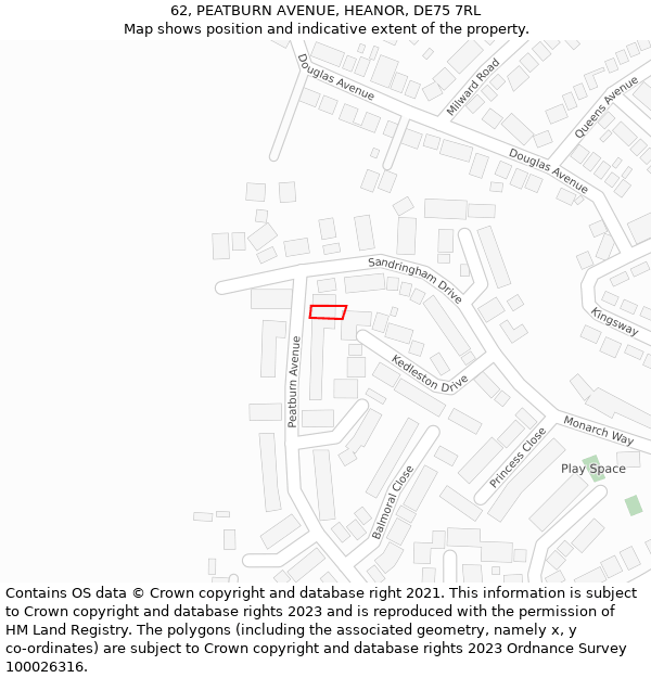 62, PEATBURN AVENUE, HEANOR, DE75 7RL: Location map and indicative extent of plot