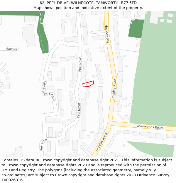 62, PEEL DRIVE, WILNECOTE, TAMWORTH, B77 5FD: Location map and indicative extent of plot