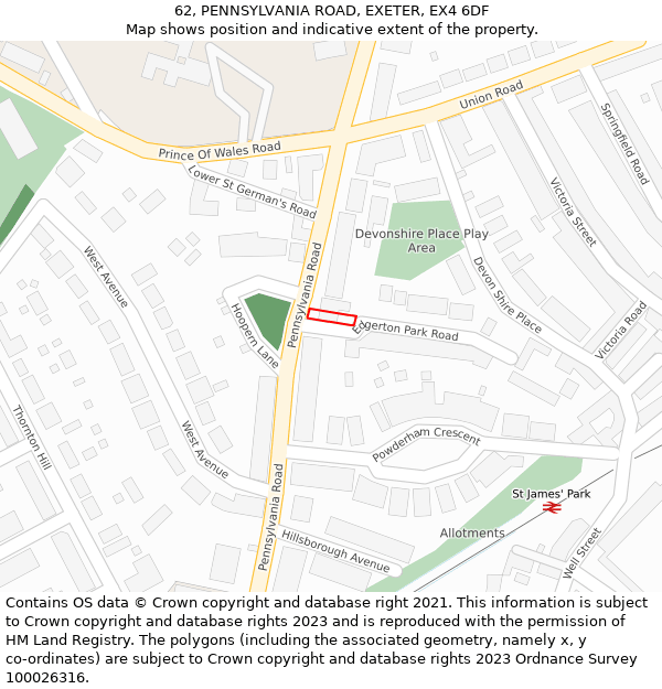 62, PENNSYLVANIA ROAD, EXETER, EX4 6DF: Location map and indicative extent of plot