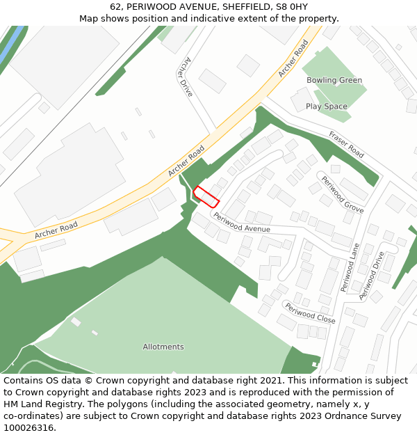 62, PERIWOOD AVENUE, SHEFFIELD, S8 0HY: Location map and indicative extent of plot