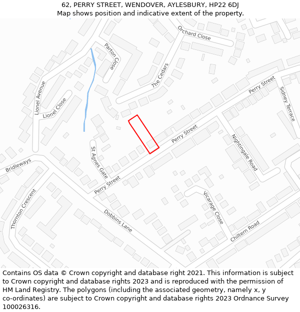 62, PERRY STREET, WENDOVER, AYLESBURY, HP22 6DJ: Location map and indicative extent of plot