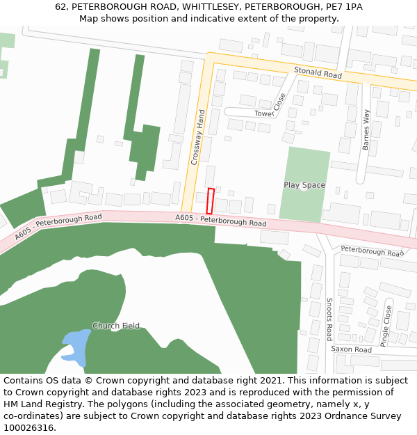 62, PETERBOROUGH ROAD, WHITTLESEY, PETERBOROUGH, PE7 1PA: Location map and indicative extent of plot
