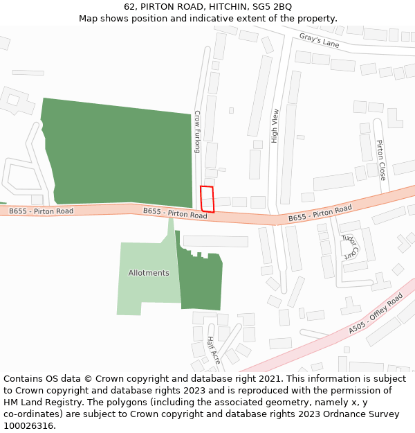 62, PIRTON ROAD, HITCHIN, SG5 2BQ: Location map and indicative extent of plot