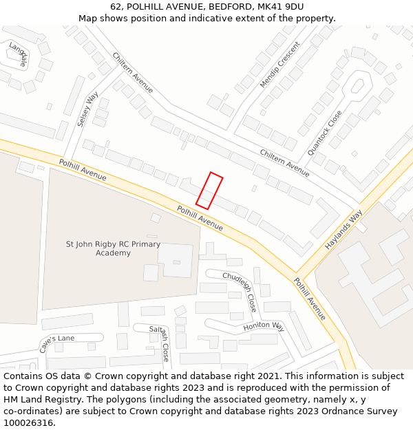 62, POLHILL AVENUE, BEDFORD, MK41 9DU: Location map and indicative extent of plot