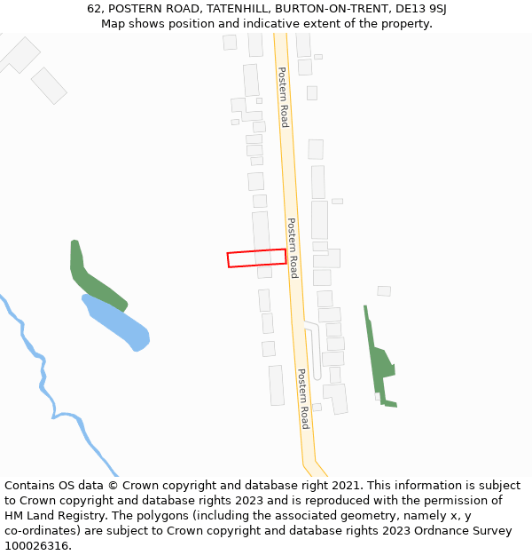 62, POSTERN ROAD, TATENHILL, BURTON-ON-TRENT, DE13 9SJ: Location map and indicative extent of plot
