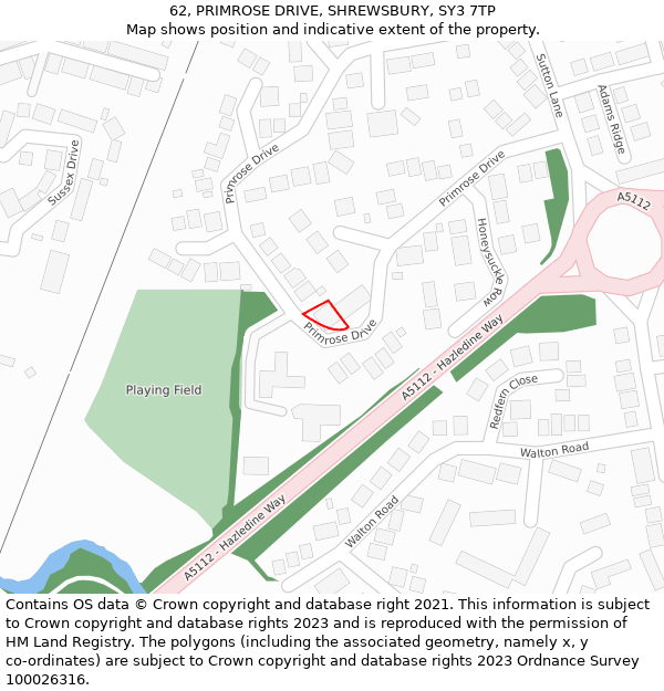 62, PRIMROSE DRIVE, SHREWSBURY, SY3 7TP: Location map and indicative extent of plot