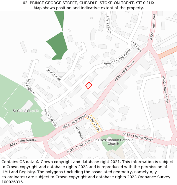 62, PRINCE GEORGE STREET, CHEADLE, STOKE-ON-TRENT, ST10 1HX: Location map and indicative extent of plot