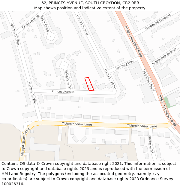 62, PRINCES AVENUE, SOUTH CROYDON, CR2 9BB: Location map and indicative extent of plot