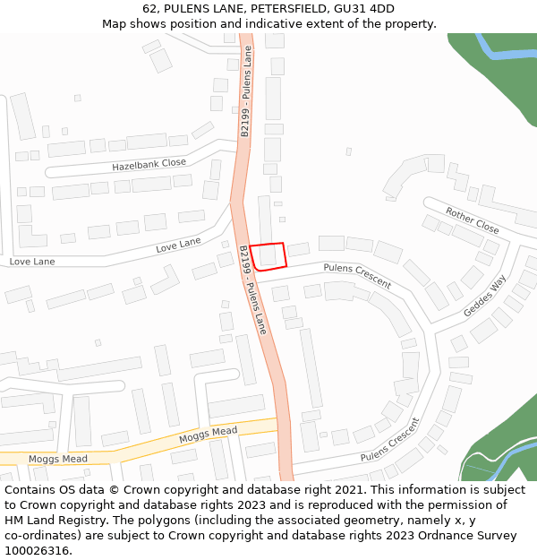 62, PULENS LANE, PETERSFIELD, GU31 4DD: Location map and indicative extent of plot