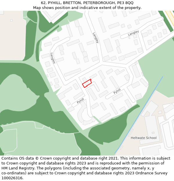 62, PYHILL, BRETTON, PETERBOROUGH, PE3 8QQ: Location map and indicative extent of plot