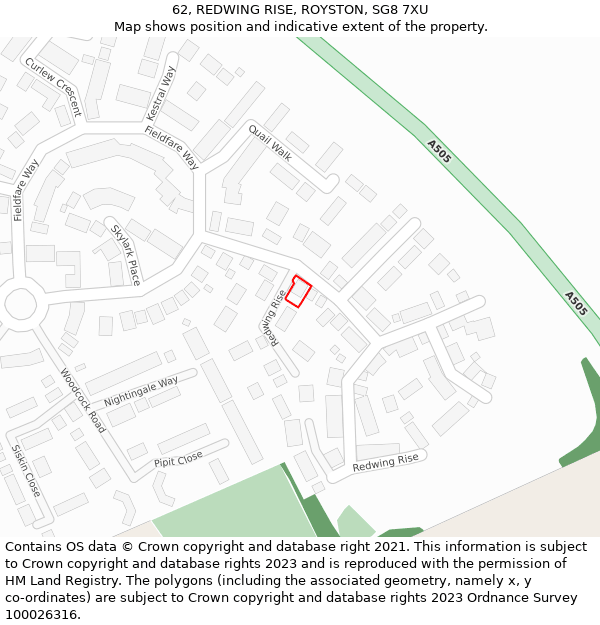 62, REDWING RISE, ROYSTON, SG8 7XU: Location map and indicative extent of plot