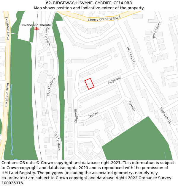 62, RIDGEWAY, LISVANE, CARDIFF, CF14 0RR: Location map and indicative extent of plot
