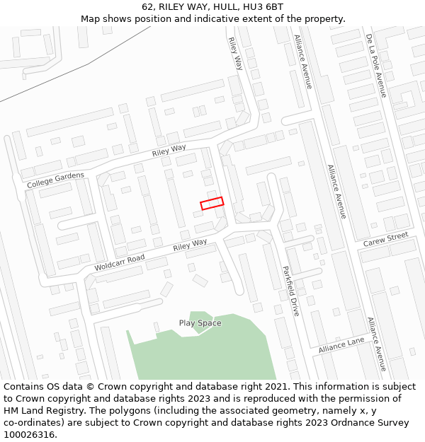 62, RILEY WAY, HULL, HU3 6BT: Location map and indicative extent of plot