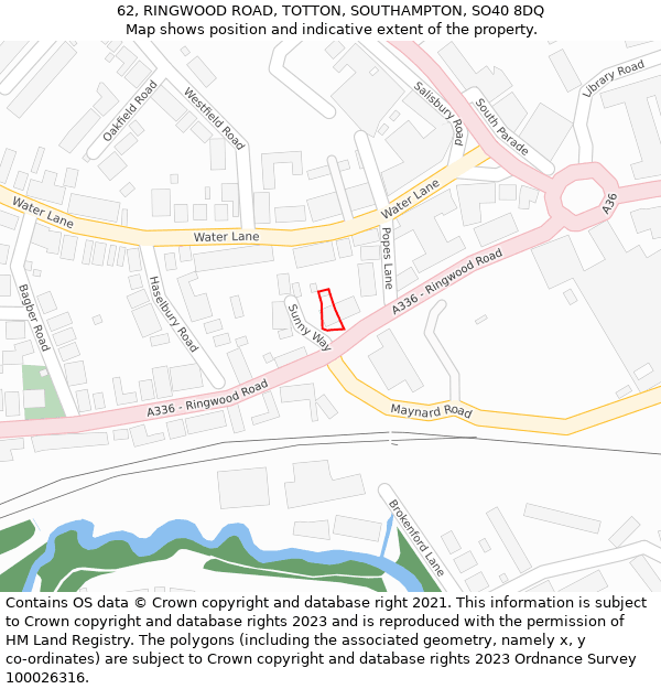 62, RINGWOOD ROAD, TOTTON, SOUTHAMPTON, SO40 8DQ: Location map and indicative extent of plot