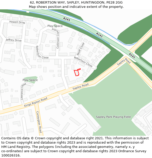 62, ROBERTSON WAY, SAPLEY, HUNTINGDON, PE28 2GG: Location map and indicative extent of plot