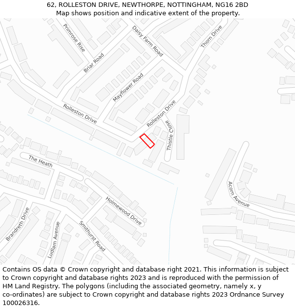 62, ROLLESTON DRIVE, NEWTHORPE, NOTTINGHAM, NG16 2BD: Location map and indicative extent of plot