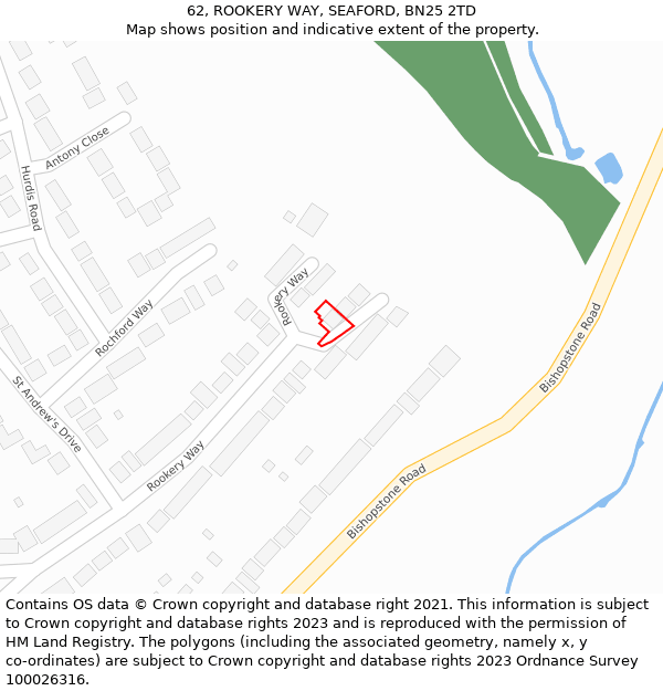 62, ROOKERY WAY, SEAFORD, BN25 2TD: Location map and indicative extent of plot