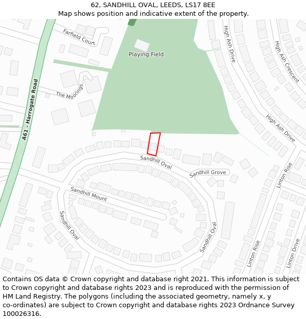 62, SANDHILL OVAL, LEEDS, LS17 8EE: Location map and indicative extent of plot