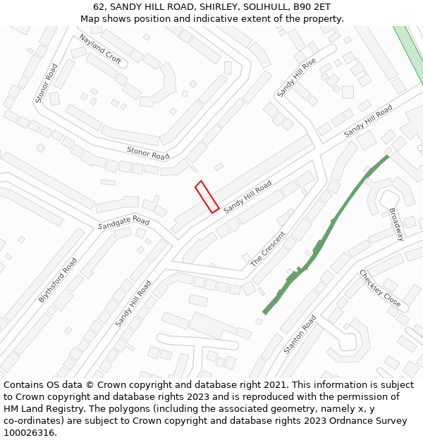 62, SANDY HILL ROAD, SHIRLEY, SOLIHULL, B90 2ET: Location map and indicative extent of plot