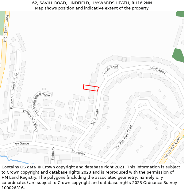 62, SAVILL ROAD, LINDFIELD, HAYWARDS HEATH, RH16 2NN: Location map and indicative extent of plot