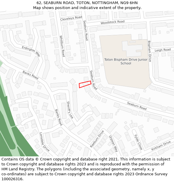 62, SEABURN ROAD, TOTON, NOTTINGHAM, NG9 6HN: Location map and indicative extent of plot