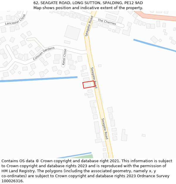 62, SEAGATE ROAD, LONG SUTTON, SPALDING, PE12 9AD: Location map and indicative extent of plot