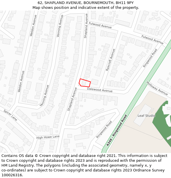 62, SHAPLAND AVENUE, BOURNEMOUTH, BH11 9PY: Location map and indicative extent of plot