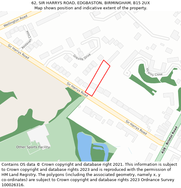 62, SIR HARRYS ROAD, EDGBASTON, BIRMINGHAM, B15 2UX: Location map and indicative extent of plot