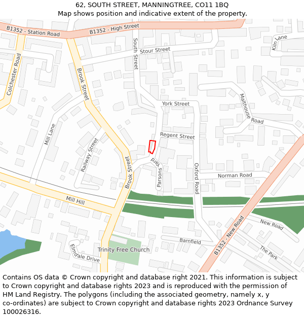 62, SOUTH STREET, MANNINGTREE, CO11 1BQ: Location map and indicative extent of plot