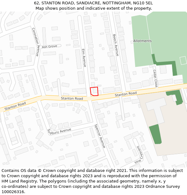 62, STANTON ROAD, SANDIACRE, NOTTINGHAM, NG10 5EL: Location map and indicative extent of plot