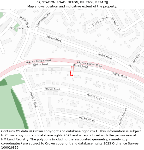 62, STATION ROAD, FILTON, BRISTOL, BS34 7JJ: Location map and indicative extent of plot