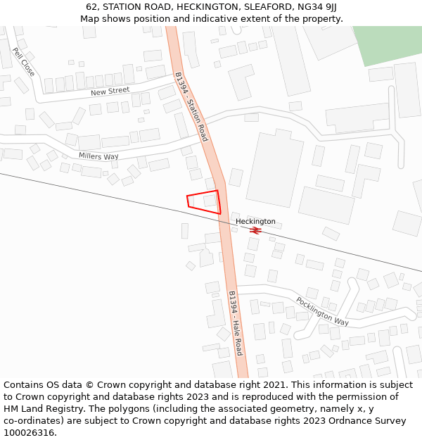 62, STATION ROAD, HECKINGTON, SLEAFORD, NG34 9JJ: Location map and indicative extent of plot