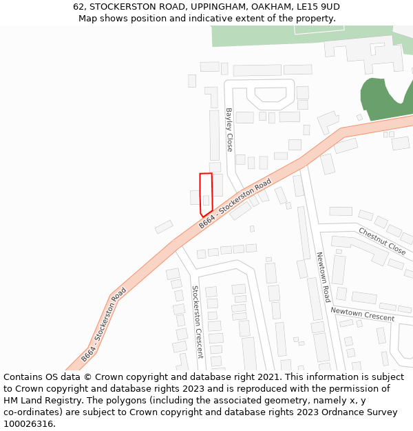 62, STOCKERSTON ROAD, UPPINGHAM, OAKHAM, LE15 9UD: Location map and indicative extent of plot