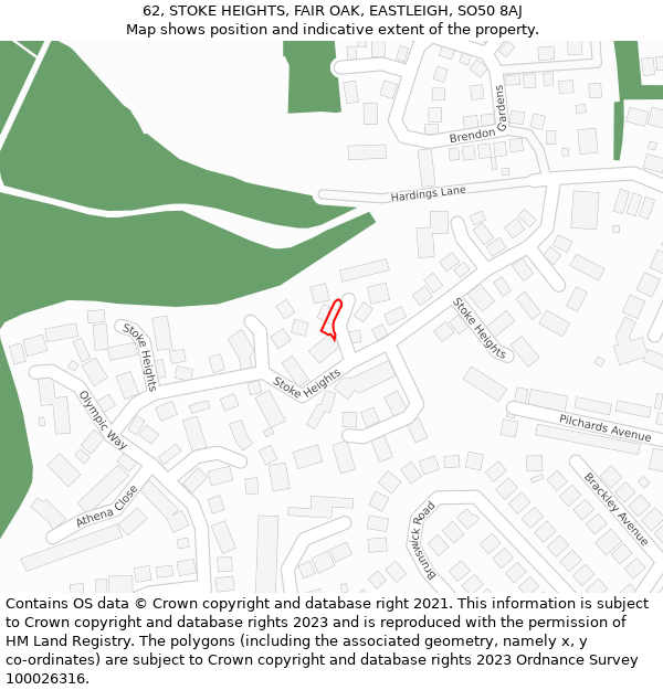 62, STOKE HEIGHTS, FAIR OAK, EASTLEIGH, SO50 8AJ: Location map and indicative extent of plot