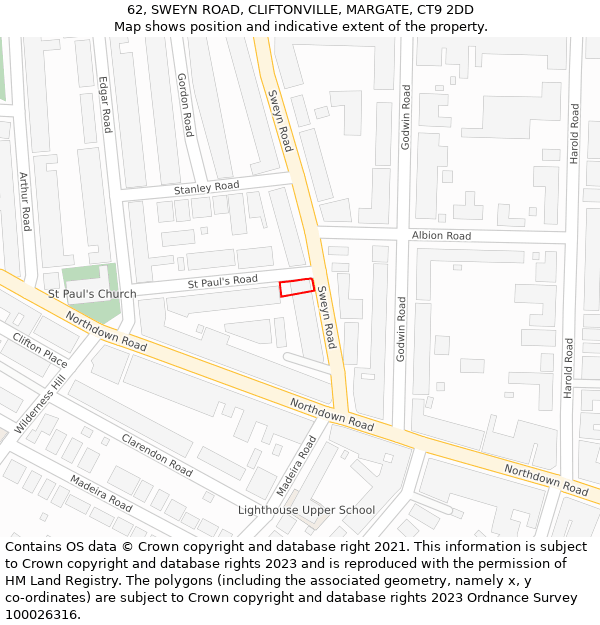 62, SWEYN ROAD, CLIFTONVILLE, MARGATE, CT9 2DD: Location map and indicative extent of plot