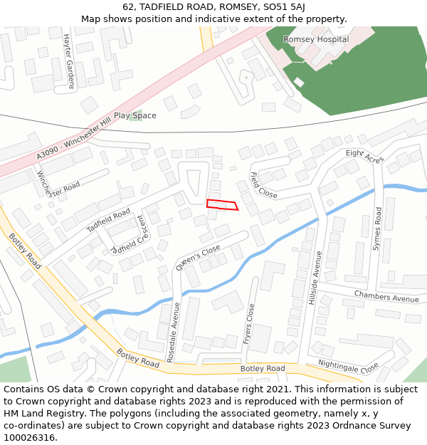 62, TADFIELD ROAD, ROMSEY, SO51 5AJ: Location map and indicative extent of plot