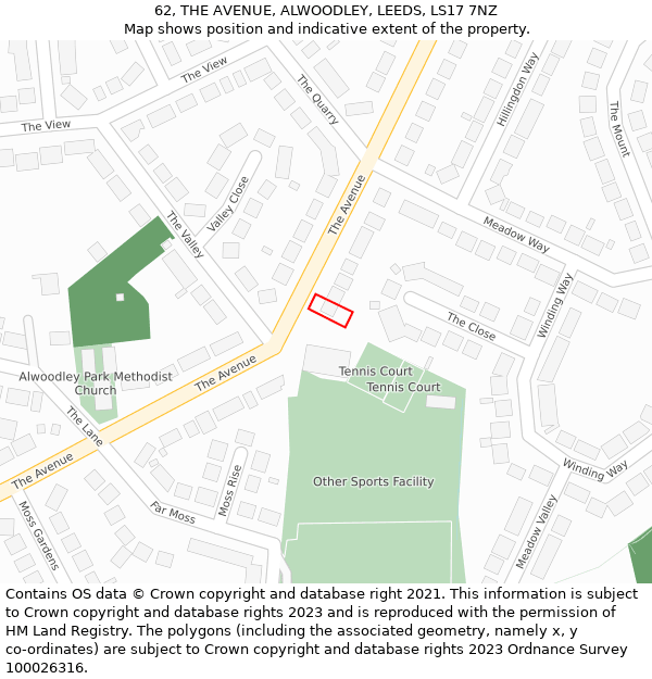 62, THE AVENUE, ALWOODLEY, LEEDS, LS17 7NZ: Location map and indicative extent of plot