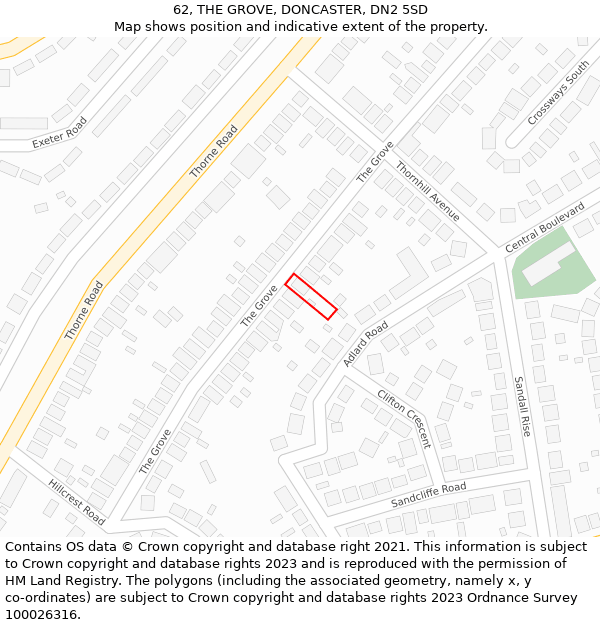 62, THE GROVE, DONCASTER, DN2 5SD: Location map and indicative extent of plot