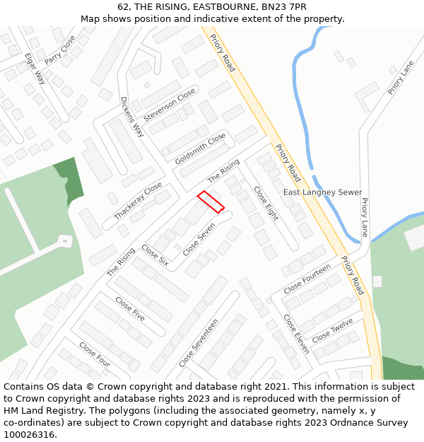 62, THE RISING, EASTBOURNE, BN23 7PR: Location map and indicative extent of plot