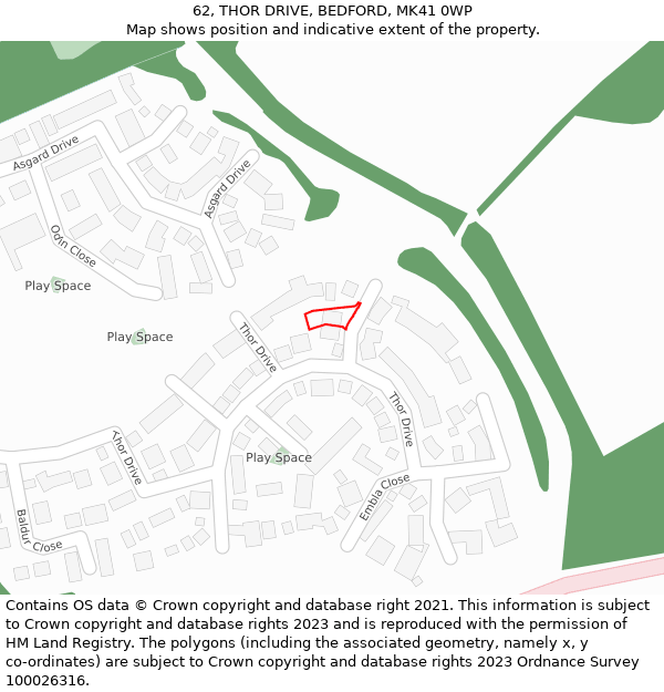 62, THOR DRIVE, BEDFORD, MK41 0WP: Location map and indicative extent of plot