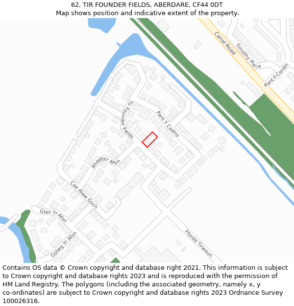 62, TIR FOUNDER FIELDS, ABERDARE, CF44 0DT: Location map and indicative extent of plot