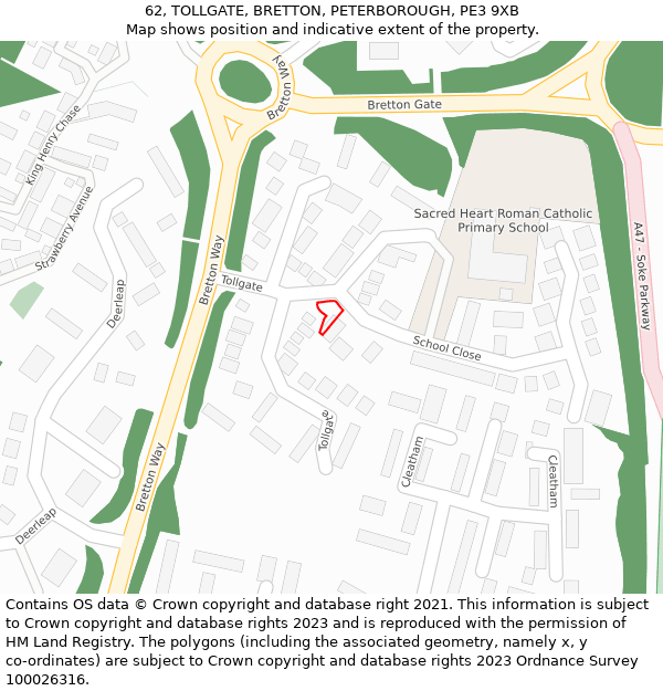 62, TOLLGATE, BRETTON, PETERBOROUGH, PE3 9XB: Location map and indicative extent of plot
