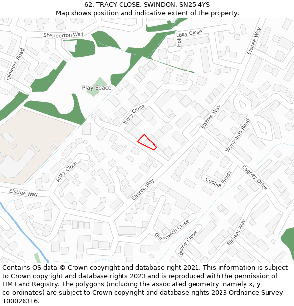 62, TRACY CLOSE, SWINDON, SN25 4YS: Location map and indicative extent of plot