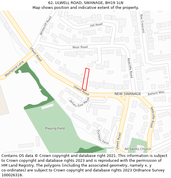 62, ULWELL ROAD, SWANAGE, BH19 1LN: Location map and indicative extent of plot