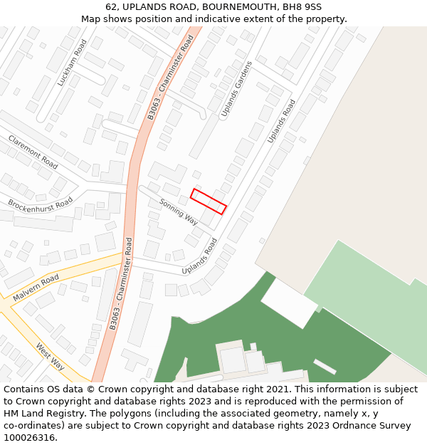 62, UPLANDS ROAD, BOURNEMOUTH, BH8 9SS: Location map and indicative extent of plot